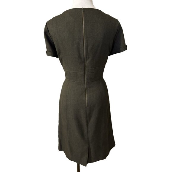 Tahari Levine Dress 10 Tweed Olive Green.Brown Short Sleeve Sheath Career Church - Picture 4 of 10